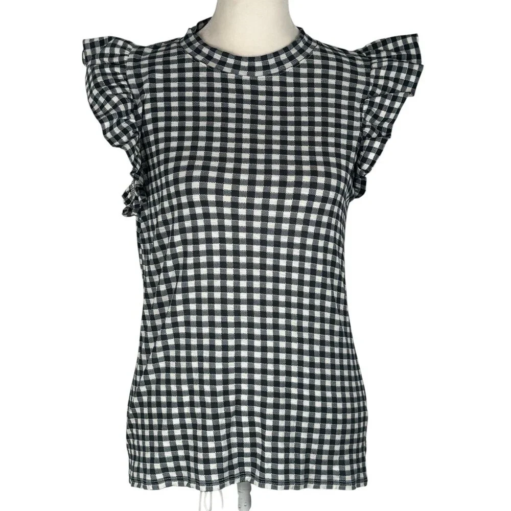 Like new NATION Paulette Tank Blue & White Gingham Ruffle Sleeve Top Size XS - Picture 3 of 12